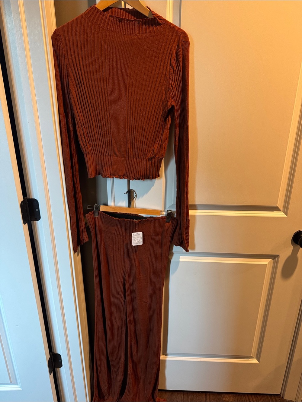 Free People Ribbed Two-Piece Wide-Leg Pants Set — Rust